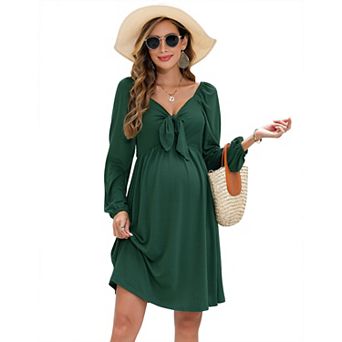 Maternity Dresses for Baby Shower Women's Knotted V Neck Knee Length Wrap Baby Shower Dress