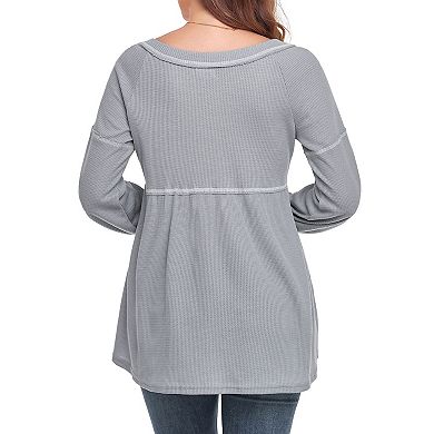 Women's Maternity Shirts Waffle V Neck Tunic Long Sleeve Tee Top Babydoll Pregnancy Clothes