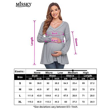 Women's Maternity Shirts Waffle V Neck Tunic Long Sleeve Tee Top Babydoll Pregnancy Clothes