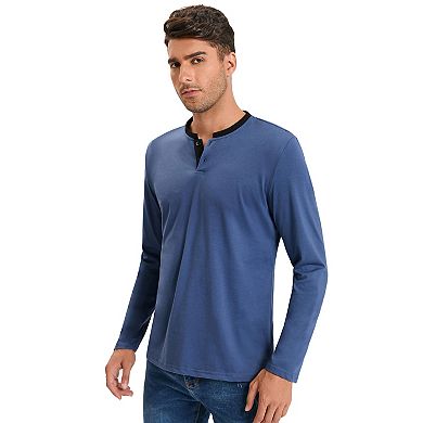 Mens Long Sleeve Henley Shirts Casual Tee Shirts Crew Neck Regular Fit Button Pullover T-Shirts
