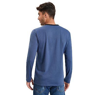 Mens Long Sleeve Henley Shirts Casual Tee Shirts Crew Neck Regular Fit Button Pullover T-Shirts