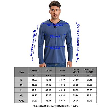 Mens Long Sleeve Henley Shirts Casual Tee Shirts Crew Neck Regular Fit Button Pullover T-Shirts