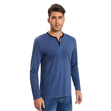 Mens Long Sleeve Henley Shirts Casual Tee Shirts Crew Neck Regular Fit Button Pullover T-Shirts