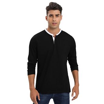 Mens Long Sleeve Henley Shirts Casual Tee Shirts Crew Neck Regular Fit Button Pullover T-Shirts
