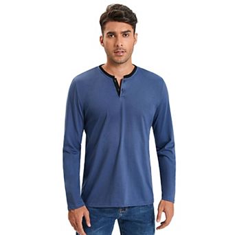 Mens Long Sleeve Henley Shirts Casual Tee Shirts Crew Neck Regular Fit Button Pullover T-Shirts