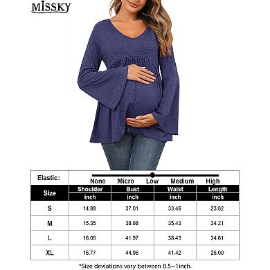Maternity Shirts Pleated Tunic Flouncy Bell Long Sleeve Babydoll Hollow Out Tie Back Pregnancy Tops