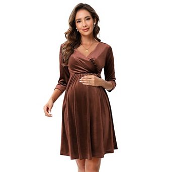 Women's Maternity Dresses Velvet Retro V-Neck A-Line Holiday Wedding Guest Evening Dress