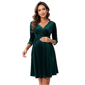 Women's Maternity Dresses Velvet Retro V-Neck A-Line Holiday Wedding Guest Evening Dress