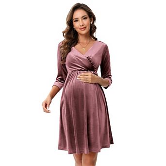 Women's Maternity Dresses Velvet Retro V-Neck A-Line Holiday Wedding Guest Evening Dress