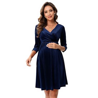 Women's Maternity Dresses Velvet Retro V-Neck A-Line Holiday Wedding Guest Evening Dress