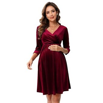 Women's Maternity Dresses Velvet Retro V-Neck A-Line Holiday Wedding Guest Evening Dress