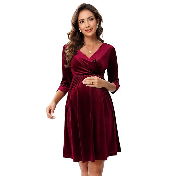 Women's Maternity Dresses Velvet Retro V-Neck A-Line Holiday Wedding Guest Evening  Dress