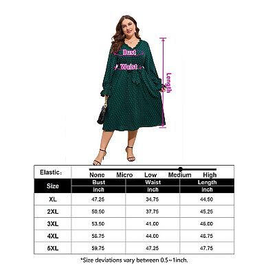Womens Plus Size Long Sleeve Swiss Dot Boho Dress Empire Waist Ruffle Flowy A Line Midi Dress