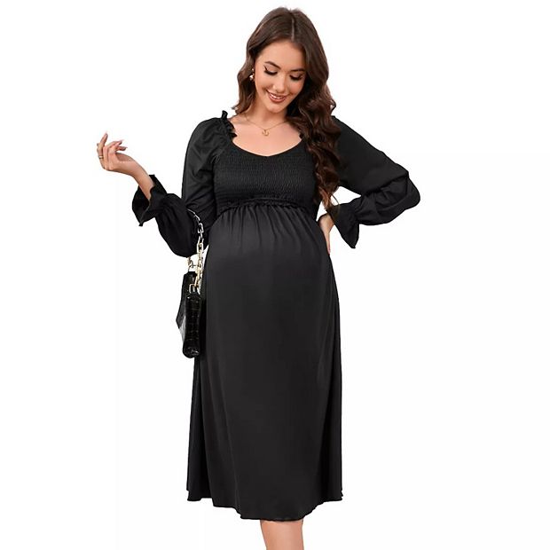knee length dresses for ladies Maternity Midi Dress - Black main image 1