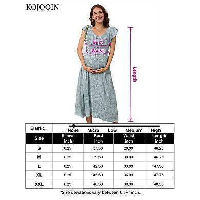Women Maternity V Neck Sundress Ruffle Cap Sleeveless Maxi Dress