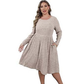 Women's Plus Size V Neck Cable Knit Sweater Dress Long Sleeve Oversized Casual Pullover Midi Dress