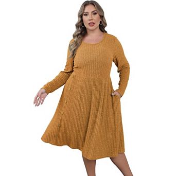Women's Plus Size V Neck Cable Knit Sweater Dress Long Sleeve Oversized Casual Pullover Midi Dress