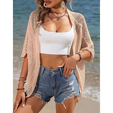 Women Crochet Cardigan Lightweight Thin Short Sleeve Casual Open Front Cardigan Cover