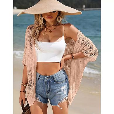 Women Crochet Cardigan Lightweight Thin Short Sleeve Casual Open Front Cardigan Cover