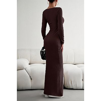 Women's Casual Long Sleeve Maxi Dress Square Neck Soft Lounge Long Bodycon  Dress