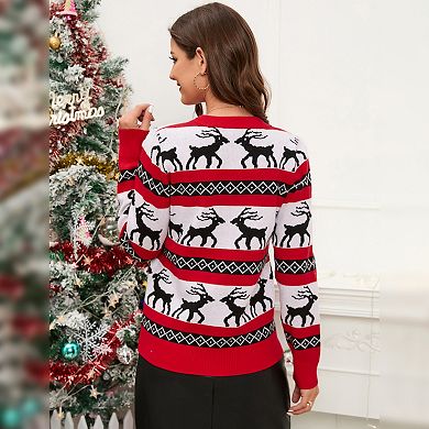 Womens Christmas Sweater Pullover Crew Neck Reindeer Sweater Christmas Ugly Sweater