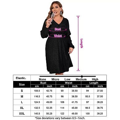 Women's Plus Size Sparkly Sequin Dress Long Sleeve Wrap V Neck Cocktail Club Dress