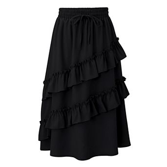 High Waisted Ruffle Soft Cotton Long Maxi Skirts with Elastic Waistband for Kid Girls 3-14 Years