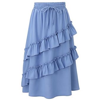 High Waisted Ruffle Soft Cotton Long Maxi Skirts with Elastic Waistband for Kid Girls 3-14 Years