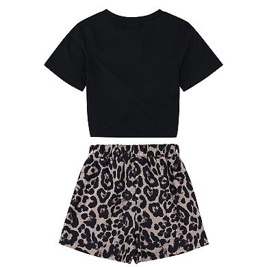 Girl's 2 Piece Outfit Short Sleeve Twist Crop Top and Print Shorts Sets Cute Clothing Set 3-12Y
