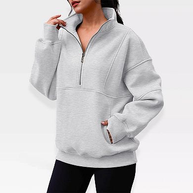 Womens Half Zip Sweatshirts Pullover Oversized Sweatshirts with Thumb Hole and Front Pocket