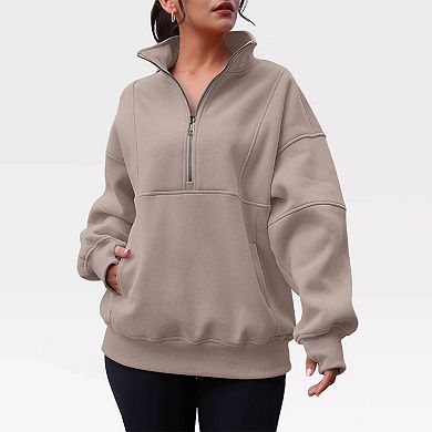 Womens Half Zip Sweatshirts Pullover Oversized Sweatshirts with Thumb Hole and Front Pocket