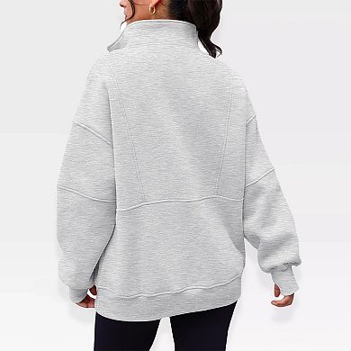 Womens Half Zip Sweatshirts Pullover Oversized Sweatshirts with Thumb Hole and Front Pocket