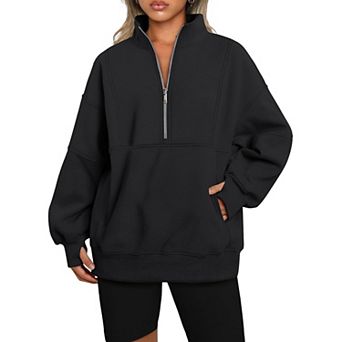 Womens Half Zip Sweatshirts Pullover Oversized Sweatshirts with Thumb Hole and Front Pocket