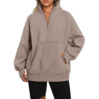 Womens Half Zip Sweatshirts Pullover Oversized Sweatshirts with Thumb Hole and Front Pocket