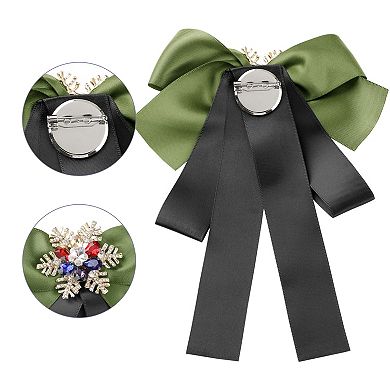 Women's Big Bow Tie Ribbon Brooch Bowknot Christmas Snowflakes Multicolor Rhinestone Pins Brooches