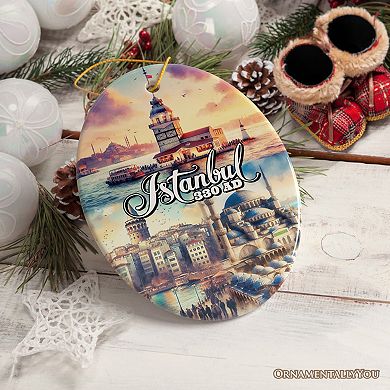 Istanbul City Historical Landmarks and Cultural Ornament, Artistic Turkey Gift, Oval