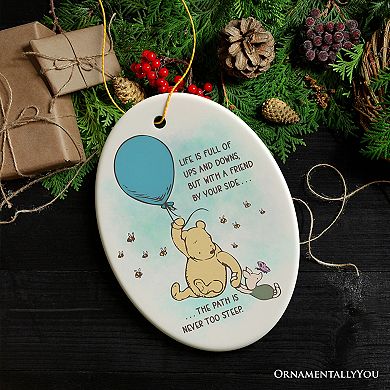 Life's Ups and Downs are Easier With a Friend Ornament, Cute Bear's Uplifting Quote Gift, Oval
