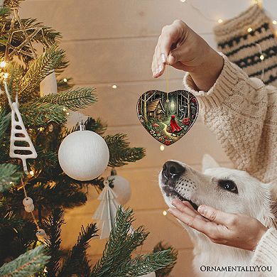 Folksy Sly Wolf and Red Riding Hood Ornament, Mystic Woodland Fantasy Holiday Decoration, Heart