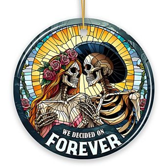 Artistic Skeleton Couple We Decided On Forever Ornament, Gothic Christmas Gift, Circle