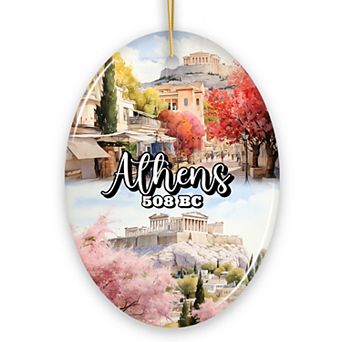 Athens Acropolis Historical Landmarks Ornament, Greek Heritage Christmas Gift and Souvenir, Oval