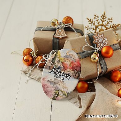 Athens Acropolis Historical Landmarks Ornament, Greek Heritage Christmas Gift and Souvenir, Oval