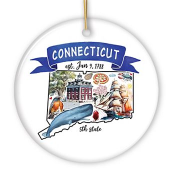 Artistic Connecticut State Themes and Landmarks Christmas Ornament