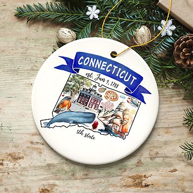 Artistic Connecticut State Themes and Landmarks Christmas Ornament