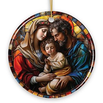 The Holy Embrace Stained Glass Themed Ceramic Ornament