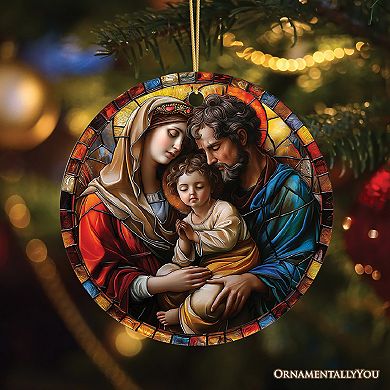 The Holy Embrace Stained Glass Themed Ceramic Ornament