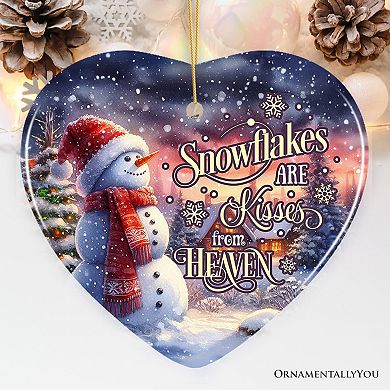 Snowflakes are Kisses from Heaven Christmas Ornament, Snowman under the Twilight Sky Memorial, Heart