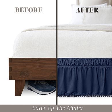 Elegant Comfort Top-Knot Tassel Pompom Fringe Ruffle Bed Skirt