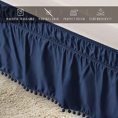 Elegant Comfort Top-Knot Tassel Pompom Fringe Ruffle Bed Skirt