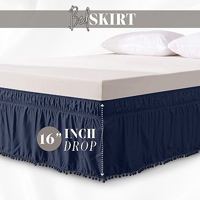 Elegant Comfort Top-Knot Tassel Pompom Fringe Ruffle Bed Skirt