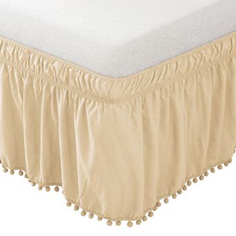 Elegant Comfort Top-Knot Tassel Pompom Fringe Ruffle Bed Skirt